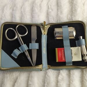 Vintage Gillette Travel‎ Razor Toiletrie Kit 1960s In Light Blue Leather Case